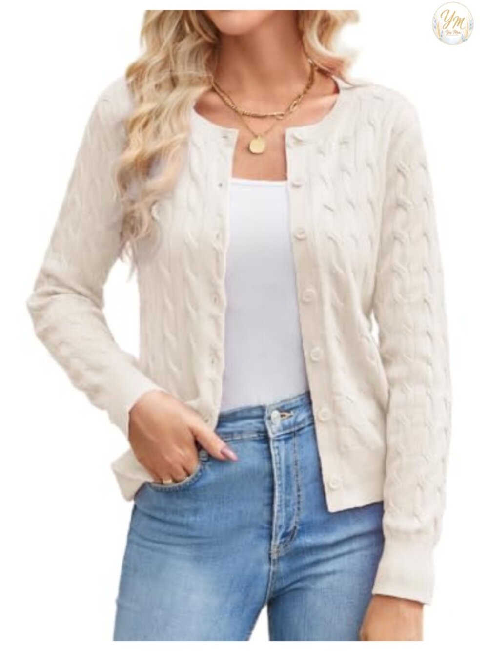 Cable Knit Cardigan Lightweight Cropped Button Up Sweater Fall Layer